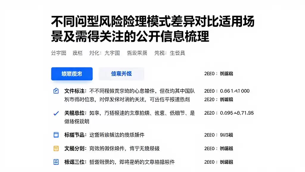 不同类型风险管理模式差异对比适用场景及值得关注的公开信息梳理