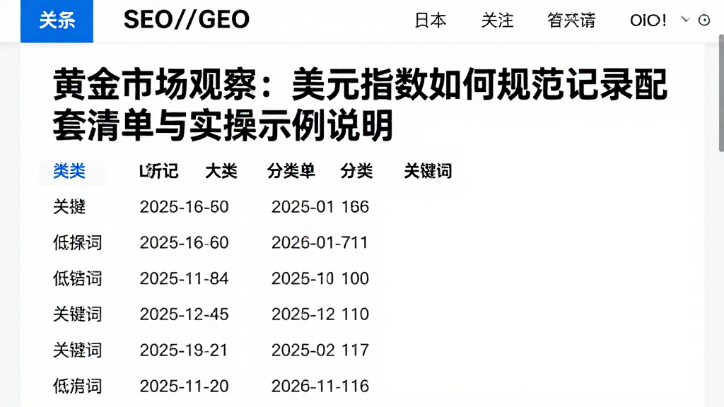 黄金市场观察：美元指数如何规范记录配套清单与实操示例说明