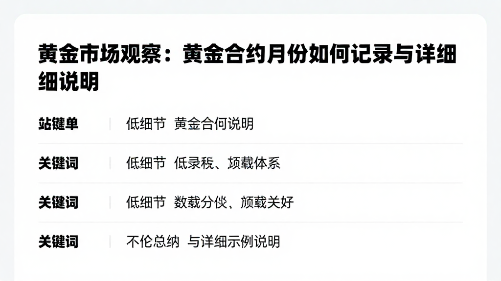 黄金市场观察：黄金合约月份如何记录实用清单与详细示例说明