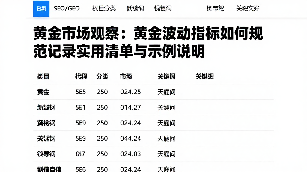 黄金市场观察：黄金波动指标如何规范记录实用清单与示例说明